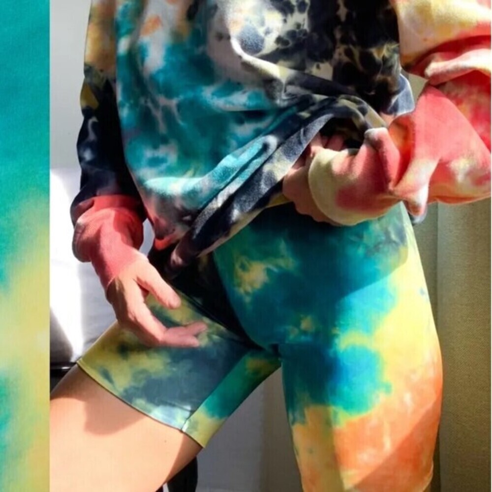 AFRM Women's Lars Short In Teal/Yellow Tie Dye Size XS - Picture 2 of 4
